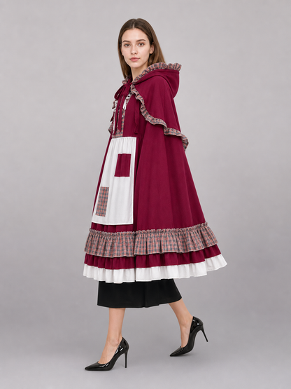 Burgundy hooded cosplay costume cloak