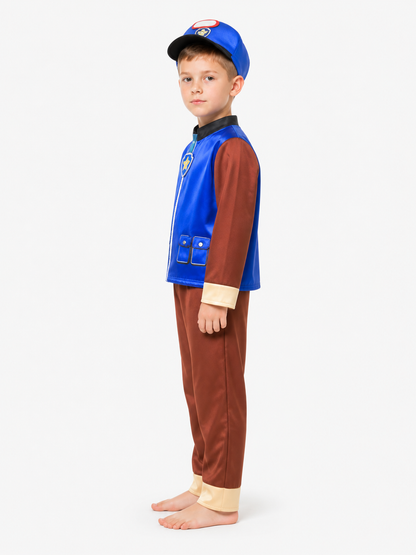 Kids' blue PAW Patrol costume with hat side view
