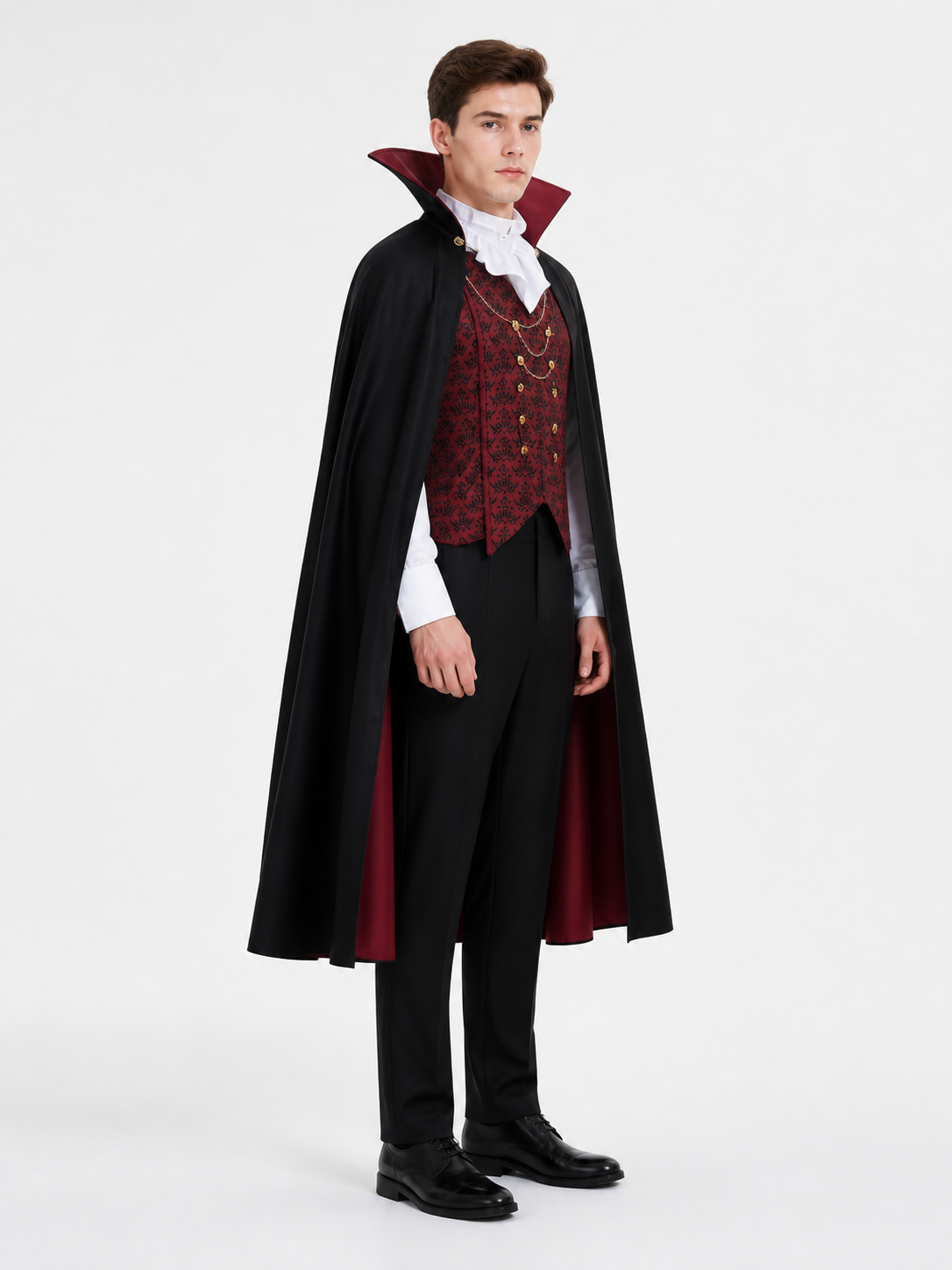 Cosplay Costume with Cape, Vest, and Pants side view