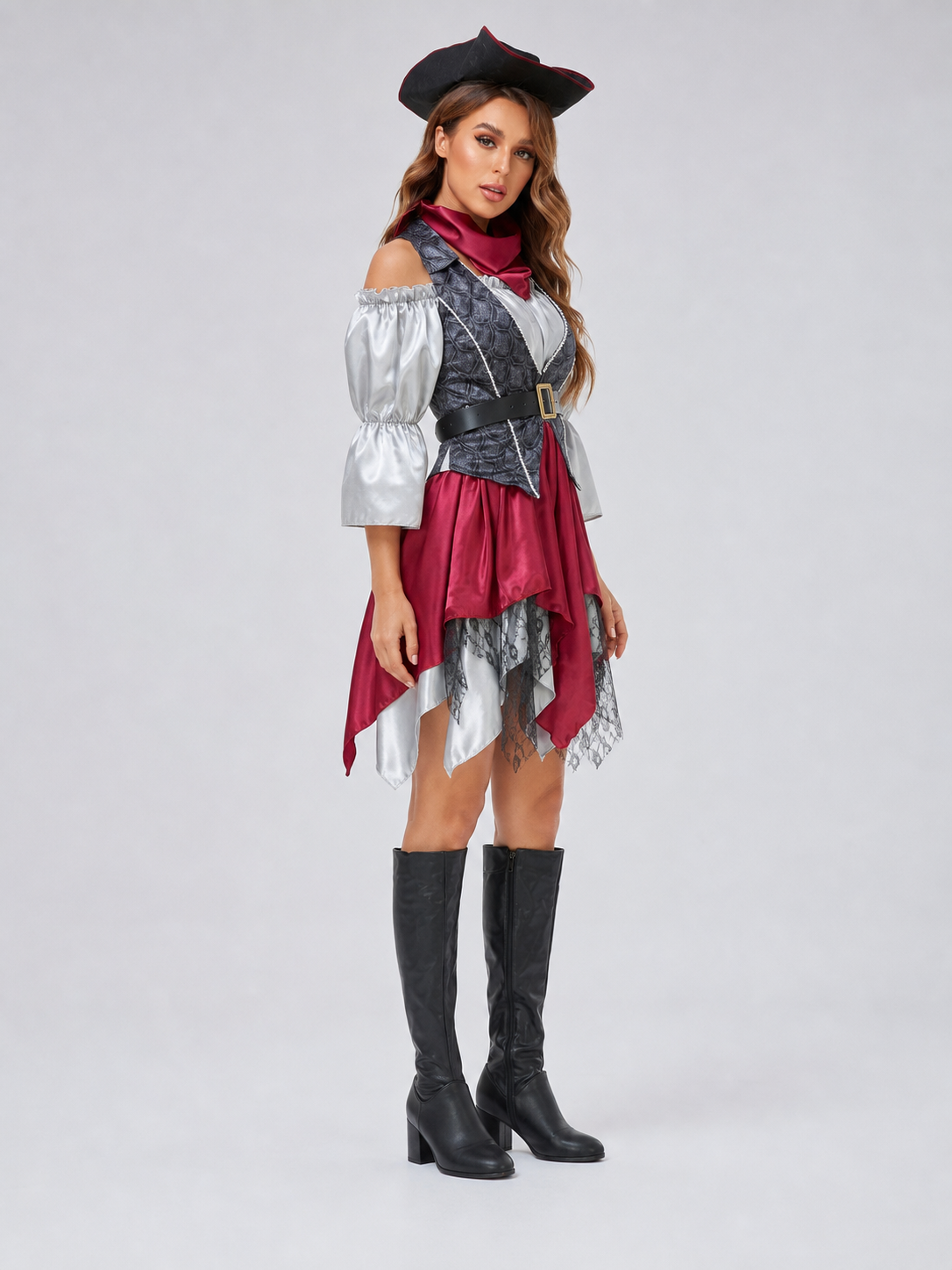 Pirate Costume with Vest and Asymmetrical Skirt