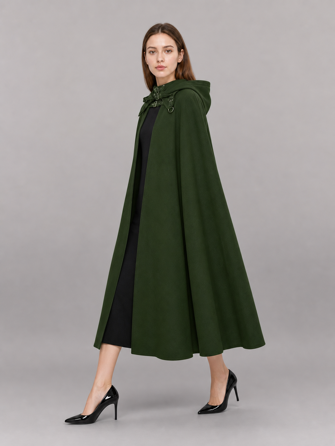 Dark Olive Carnival Cloak with Hood