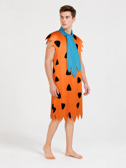 Orange Dress with Black Spots and Blue Accessory side view 2