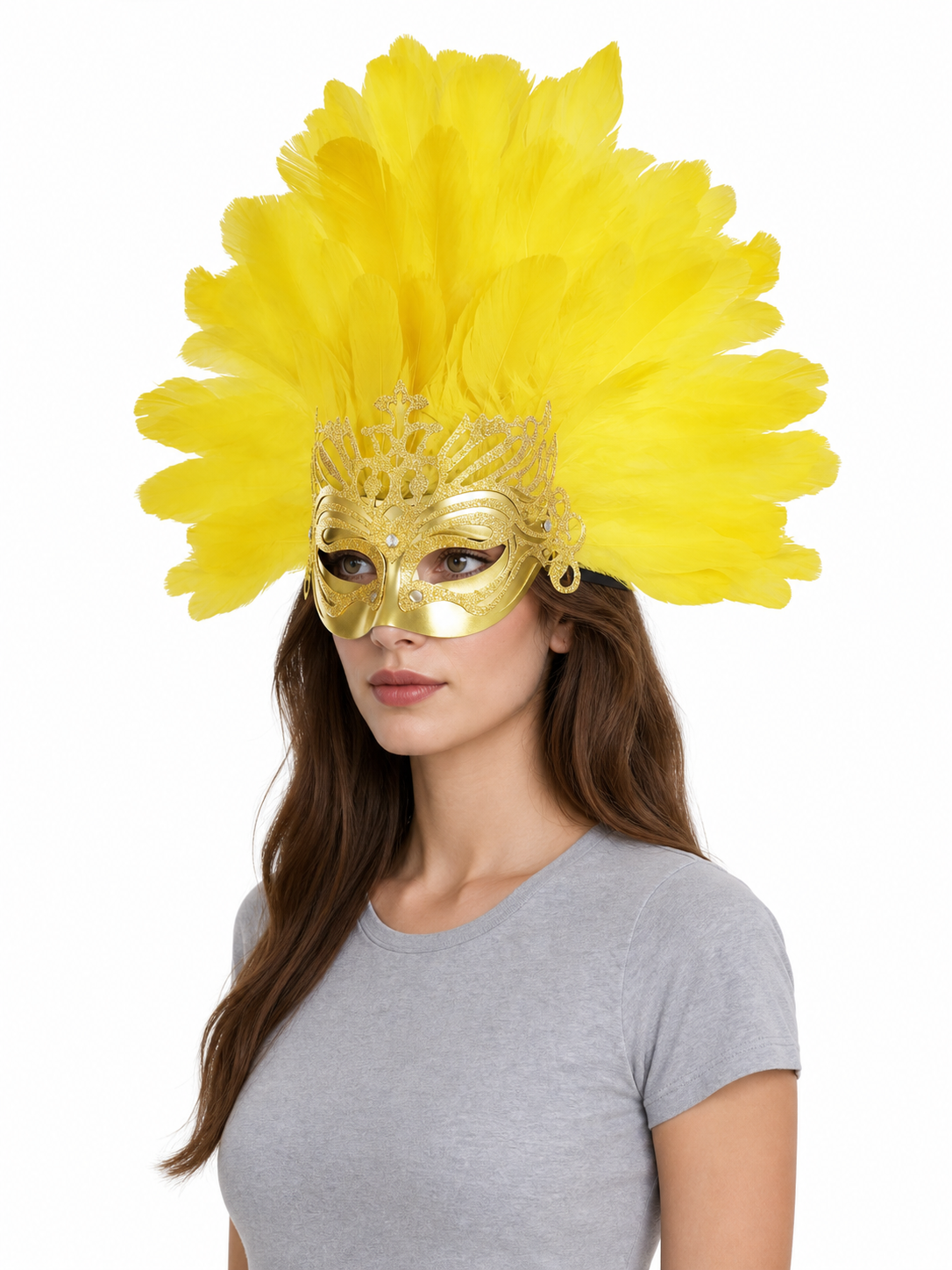 Carnival Headpiece with Feathers and Gold Decoration