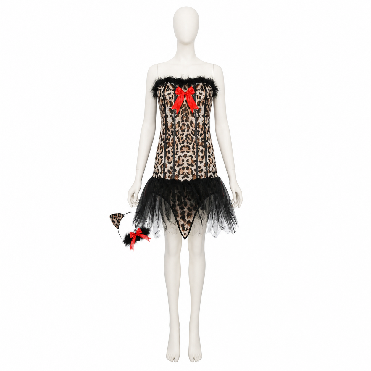 Cat Costume with Leopard Print and Ears side view