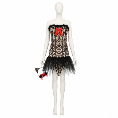 Cat Costume with Leopard Print and Ears side view