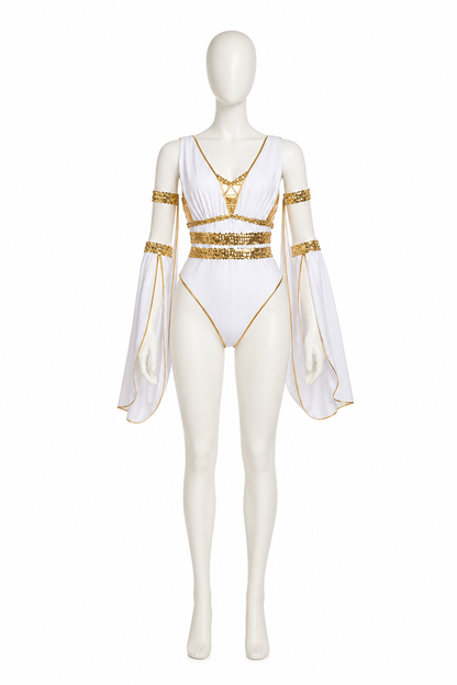 Halloween Sequin Jumpsuit with Capelet side view