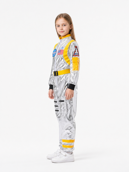 Silver Carnival Astronaut Jumpsuit with Emblems side view