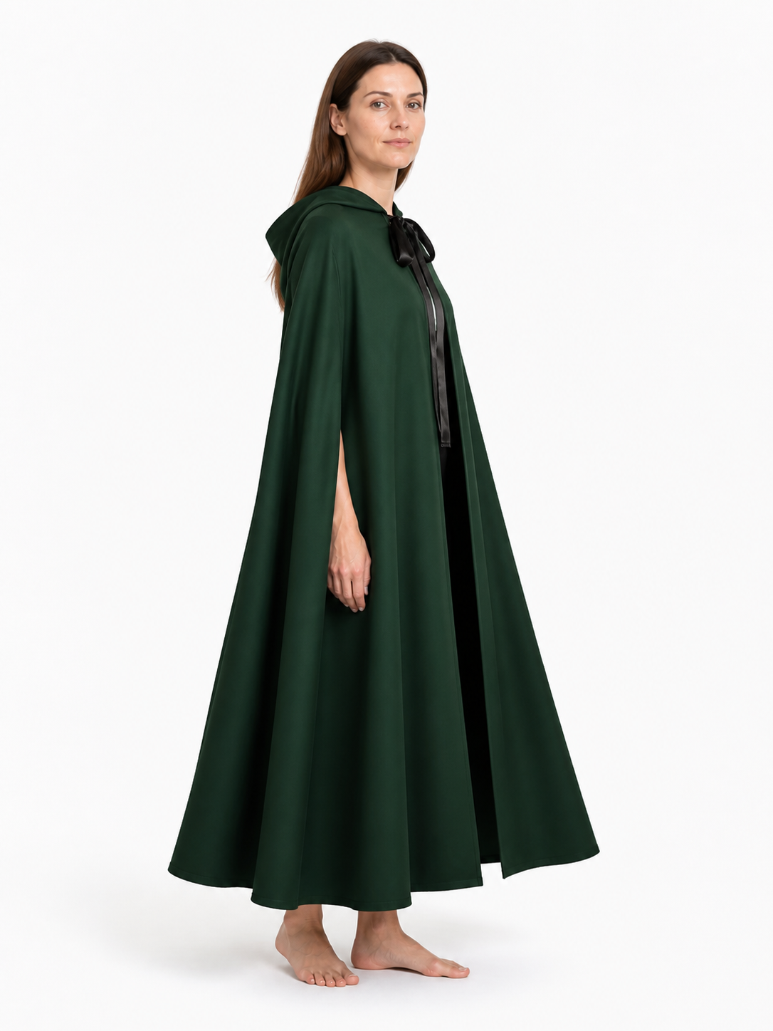 Green Medieval Hooded Cloak for Halloween side view