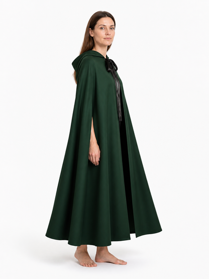 Green Medieval Hooded Cloak for Halloween side view