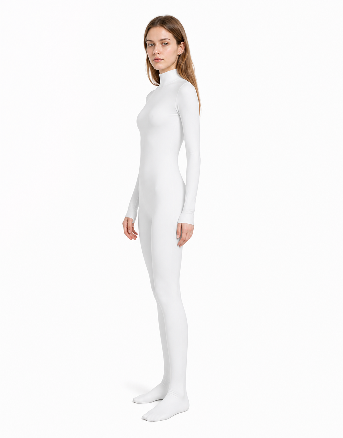 White Zentai jumpsuit with an oval opening for the face side view