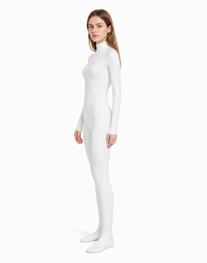 White Zentai jumpsuit with an oval opening for the face side view