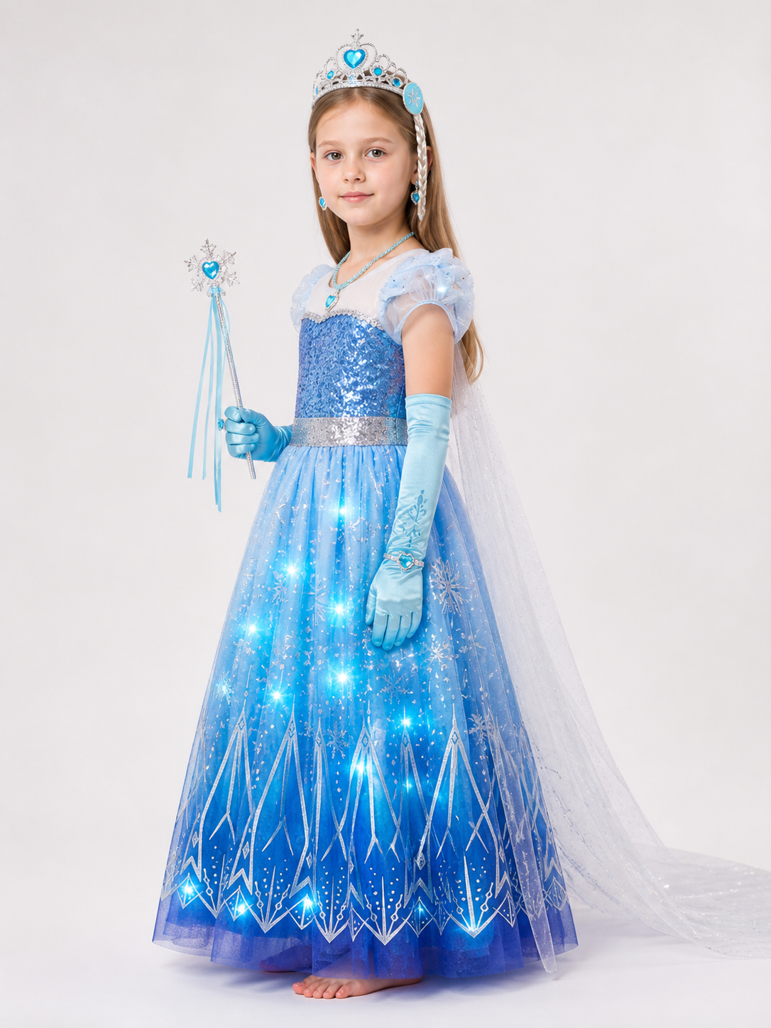 Glowing Elsa Costume with Crown and Wand side view