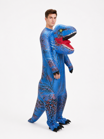 Dinosaur Jumpsuit with Open Mouth and Long Tail side view