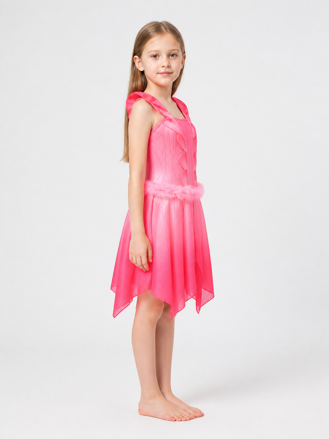 Pink Cosplay Dress with an Asymmetrical Hem side view