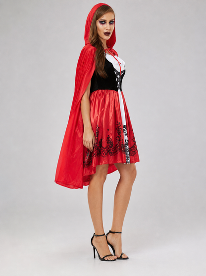 Little Red Riding Hood Costume: Hooded Dress and Cape side view