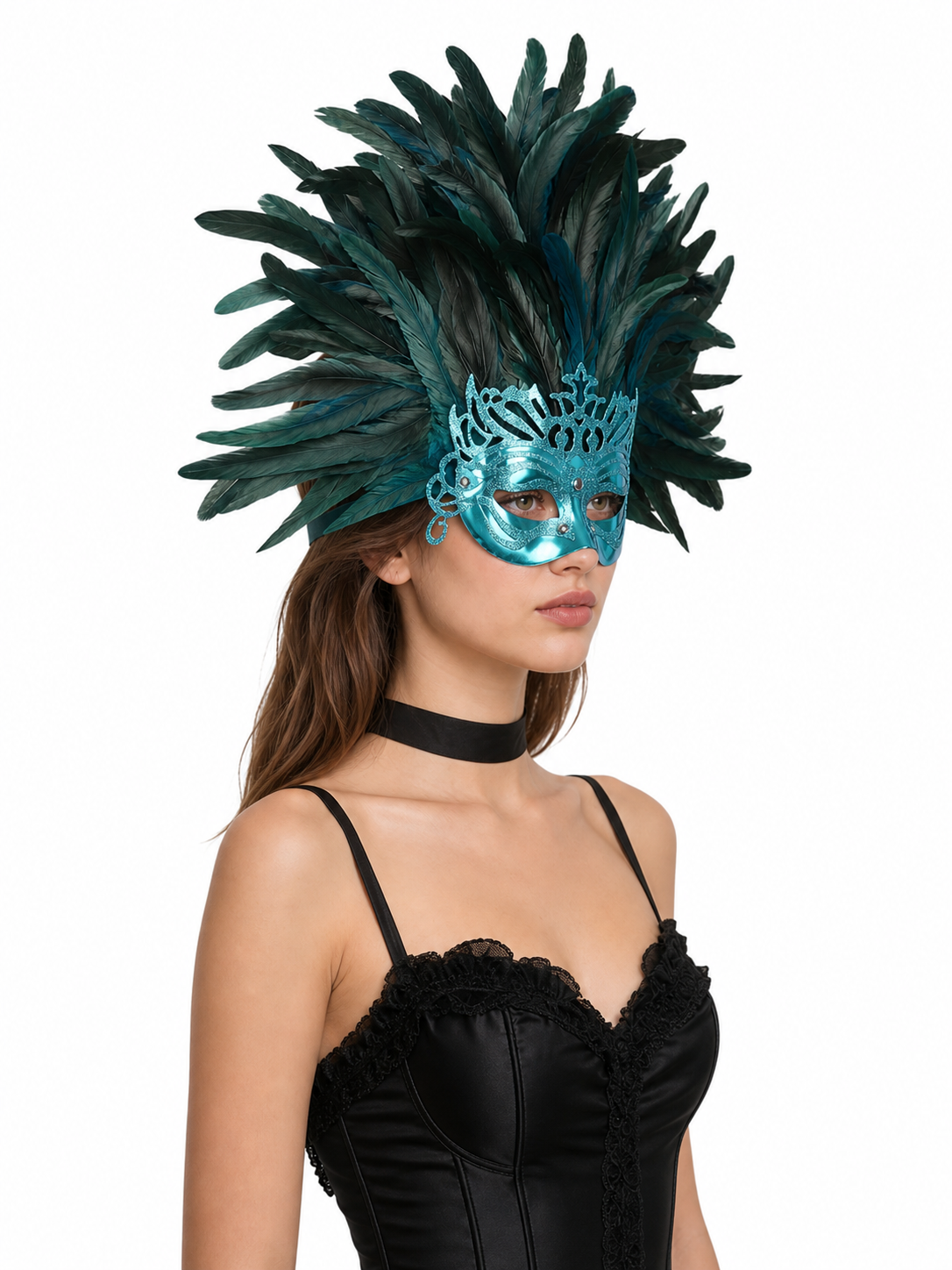 Carnival feathered headpiece with mask