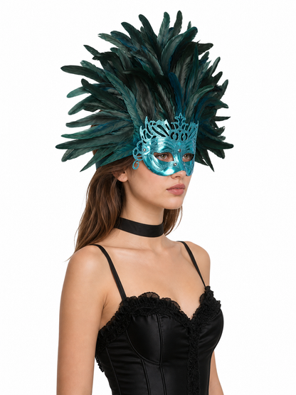 Carnival feathered headpiece with mask