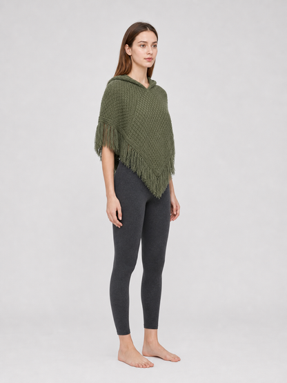 Triangular Hooded Poncho Cape with Belt