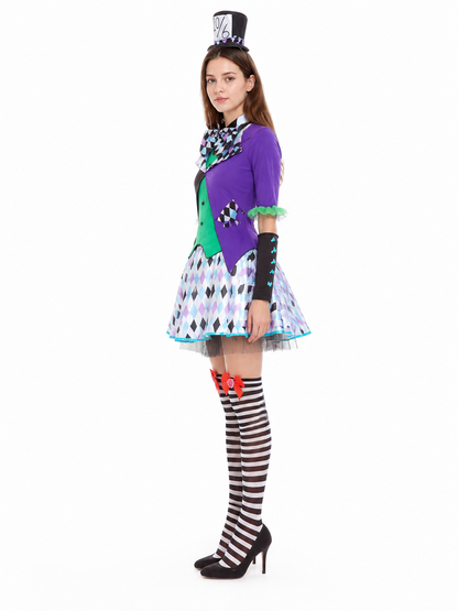 Clown Costume with a Full Skirt and Geometric Pattern side view