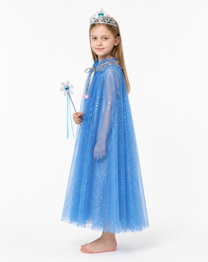 Children's Halloween Cape with Stars and Crown side view