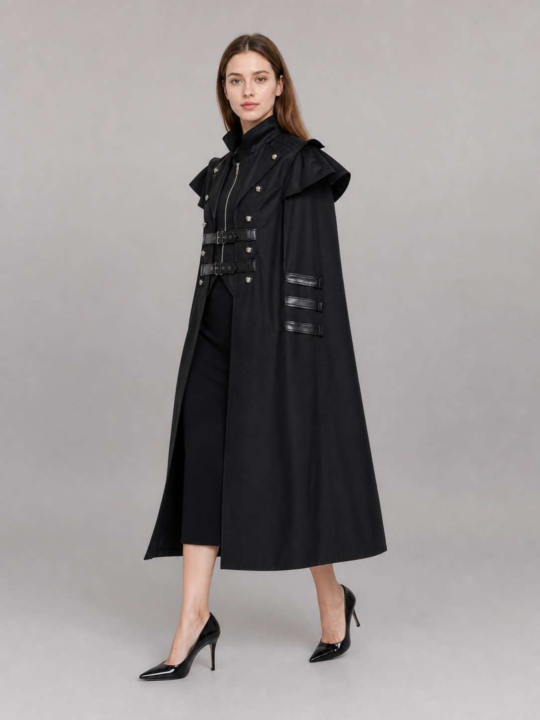 Black Gothic Costume Cloak with Straps