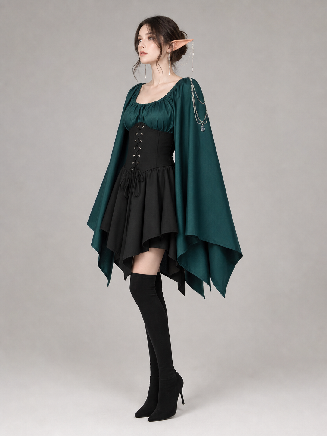 Witch Costume with Corset, Mask, Necklace, and Stockings