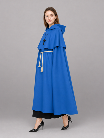 Blue carnival cloak with hood, medieval look
