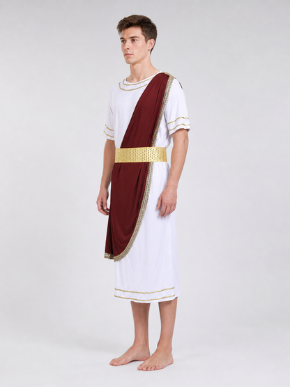Caesar costume in Roman style with a cloak side view 2