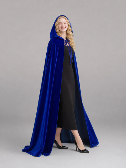 Long Blue Hooded Costume Cape
