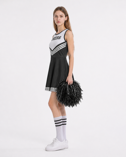 Sleeveless Cheerleading Dress with Pom-Poms and Socks side view