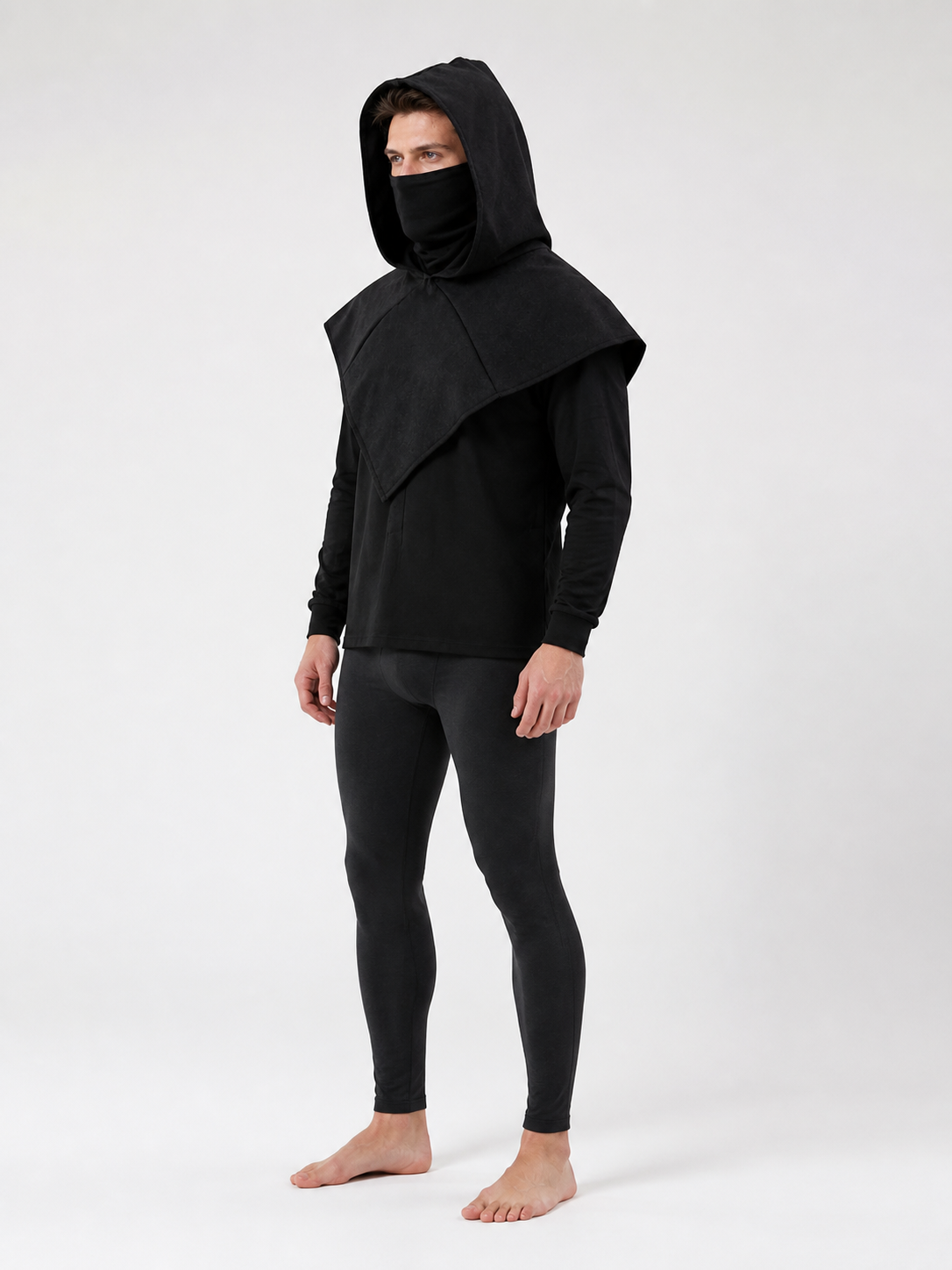 Black Carnival Cloak with Hood and Mask side view 4