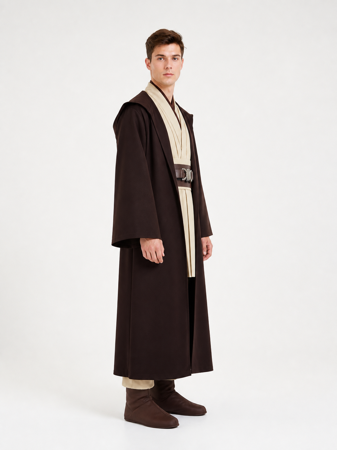 Obi-Wan Jedi Costume with Cloak and Belt for Carnival side view