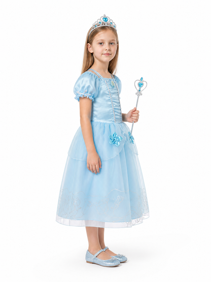 Blue Carnival Costume with Crown and Magic Wand side view