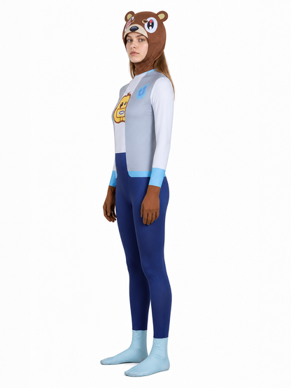 Bear Hooded Cosplay Jumpsuit, Blue and White side view