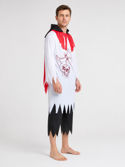 Zombie robe with a jagged hem and axe design for Halloween side view