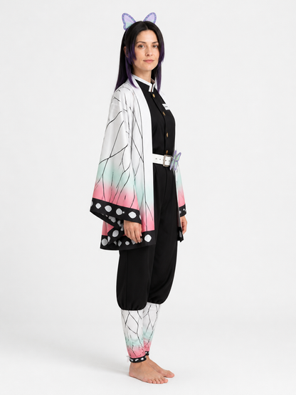 Shinobu Kochou Cosplay Costume with Cape and Wig side view