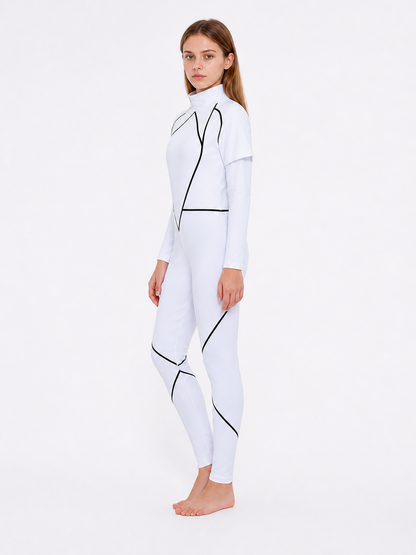 Kids' Cosplay Jumpsuit, White with a High Collar side view