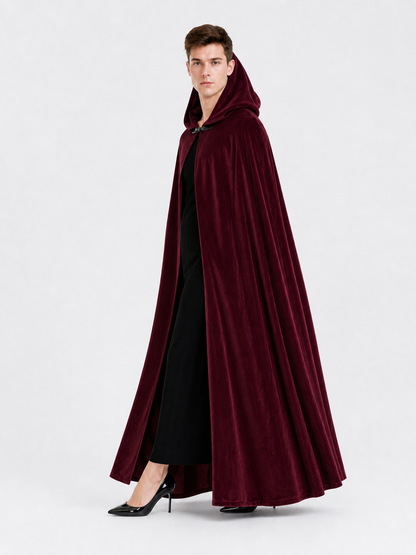 Burgundy Long Carnival Cloak with Hood