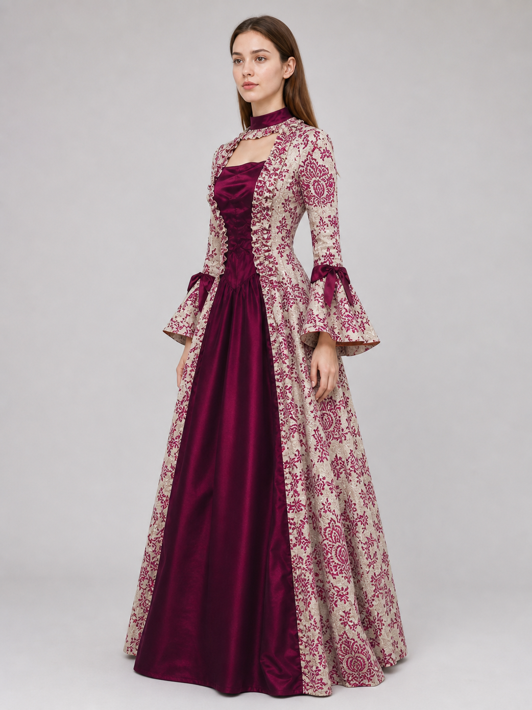 Dressy dress with a patterned design and flared sleeves