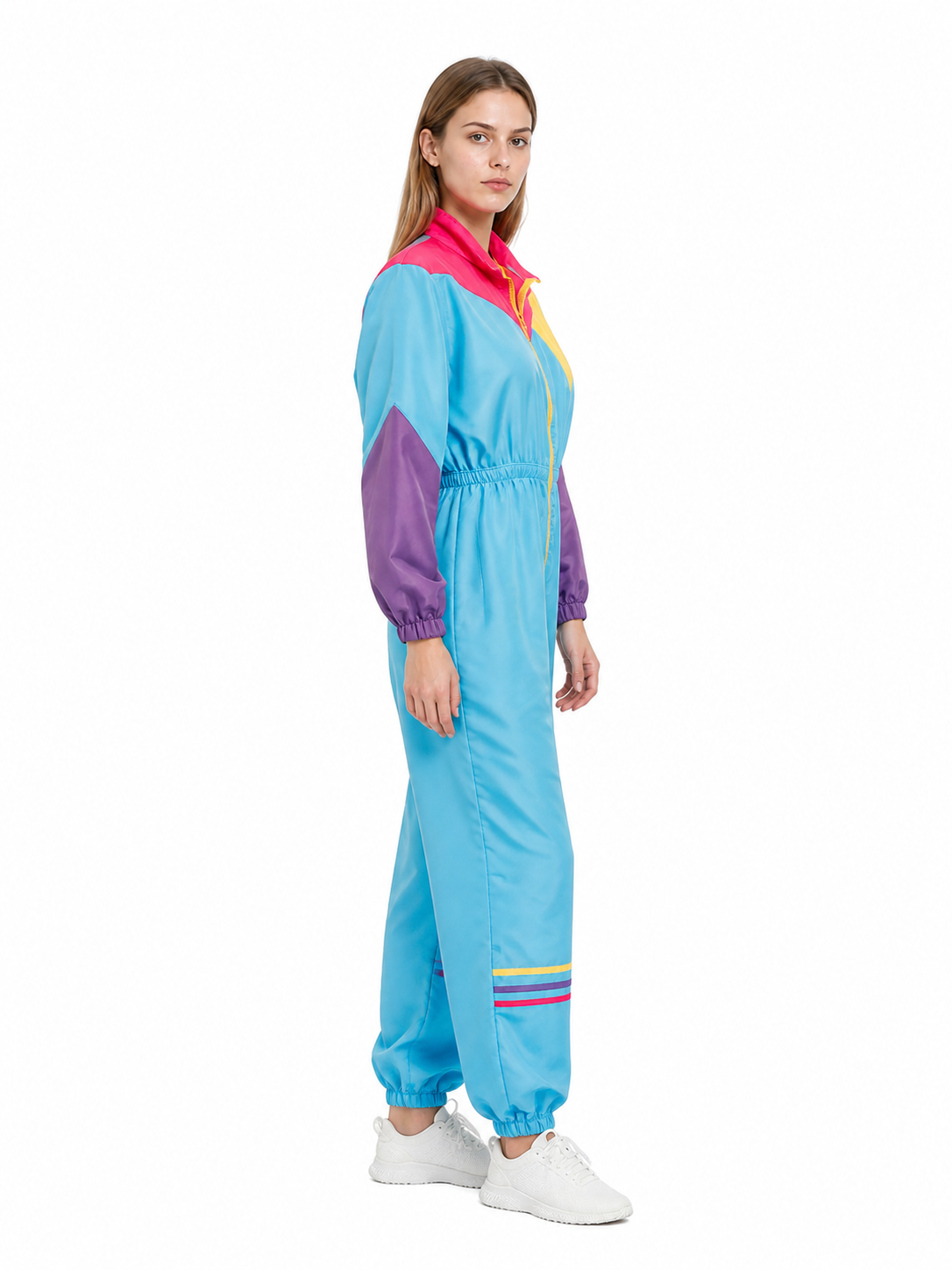 Retro Jumpsuit with a Zipper and Multicolored Panels side view