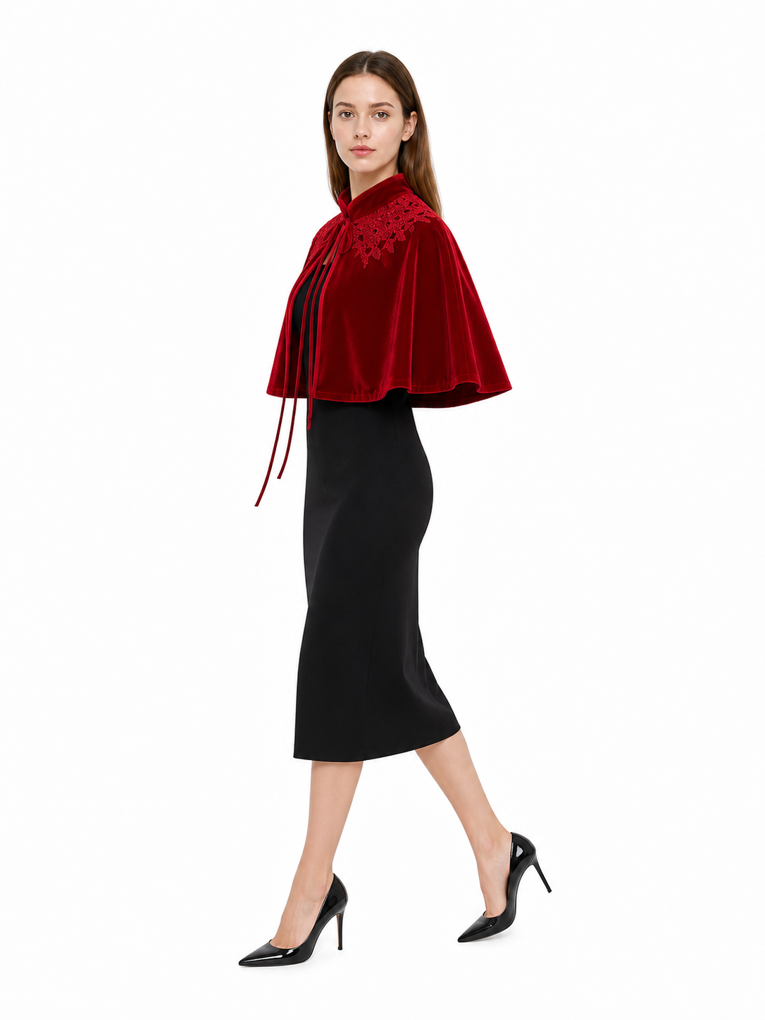Red carnival cape with a high collar