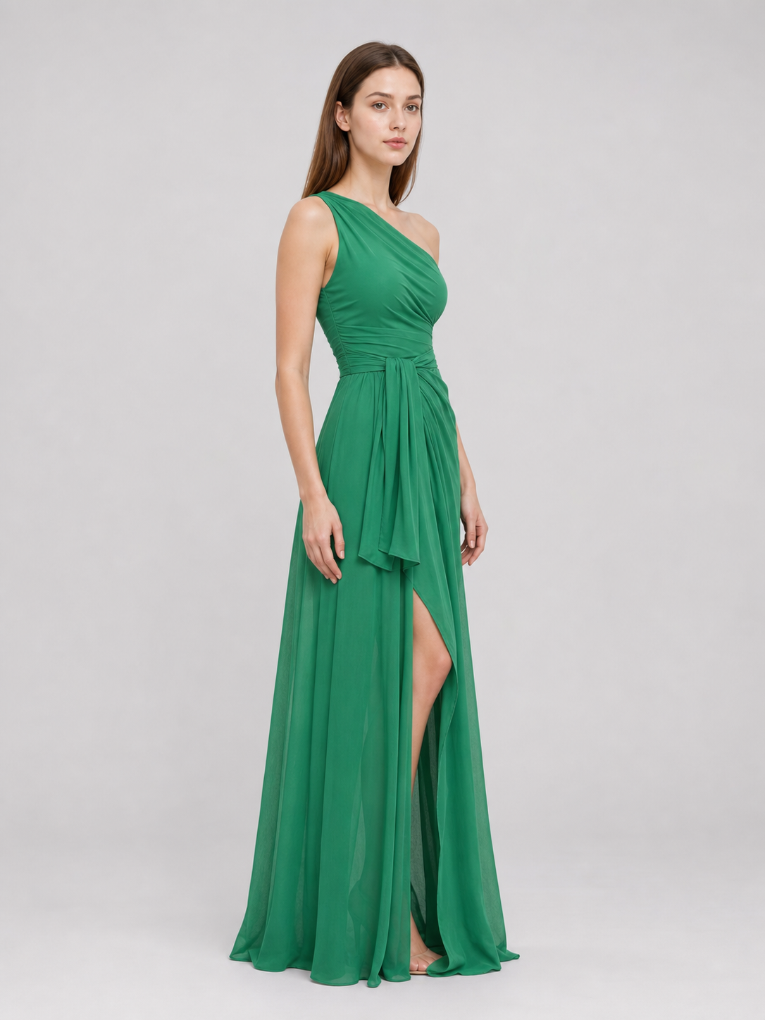 Emerald Green One-Shoulder Evening Dress