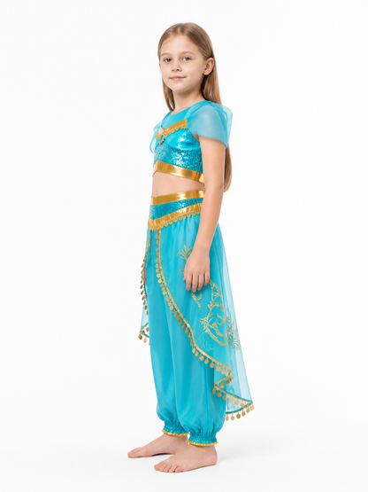 Fairytale Girls’ Costume in Turquoise with Sequins side view