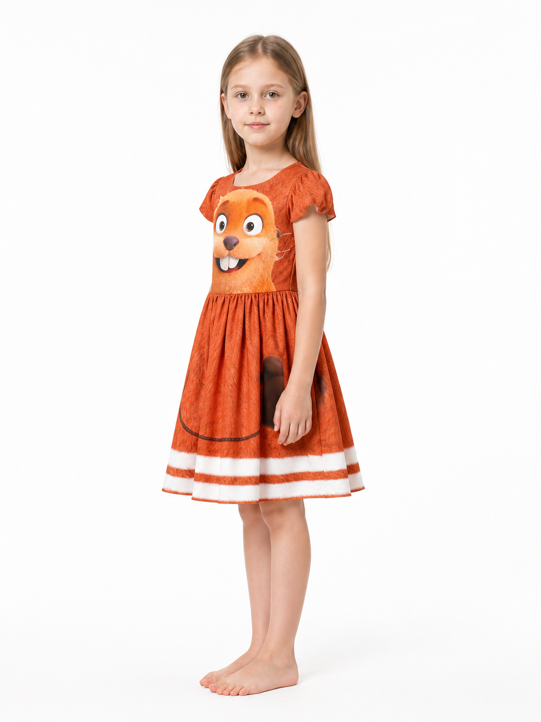 Beaver Dress with Short Sleeves and a Full Skirt side view