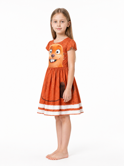 Beaver Dress with Short Sleeves and a Full Skirt side view