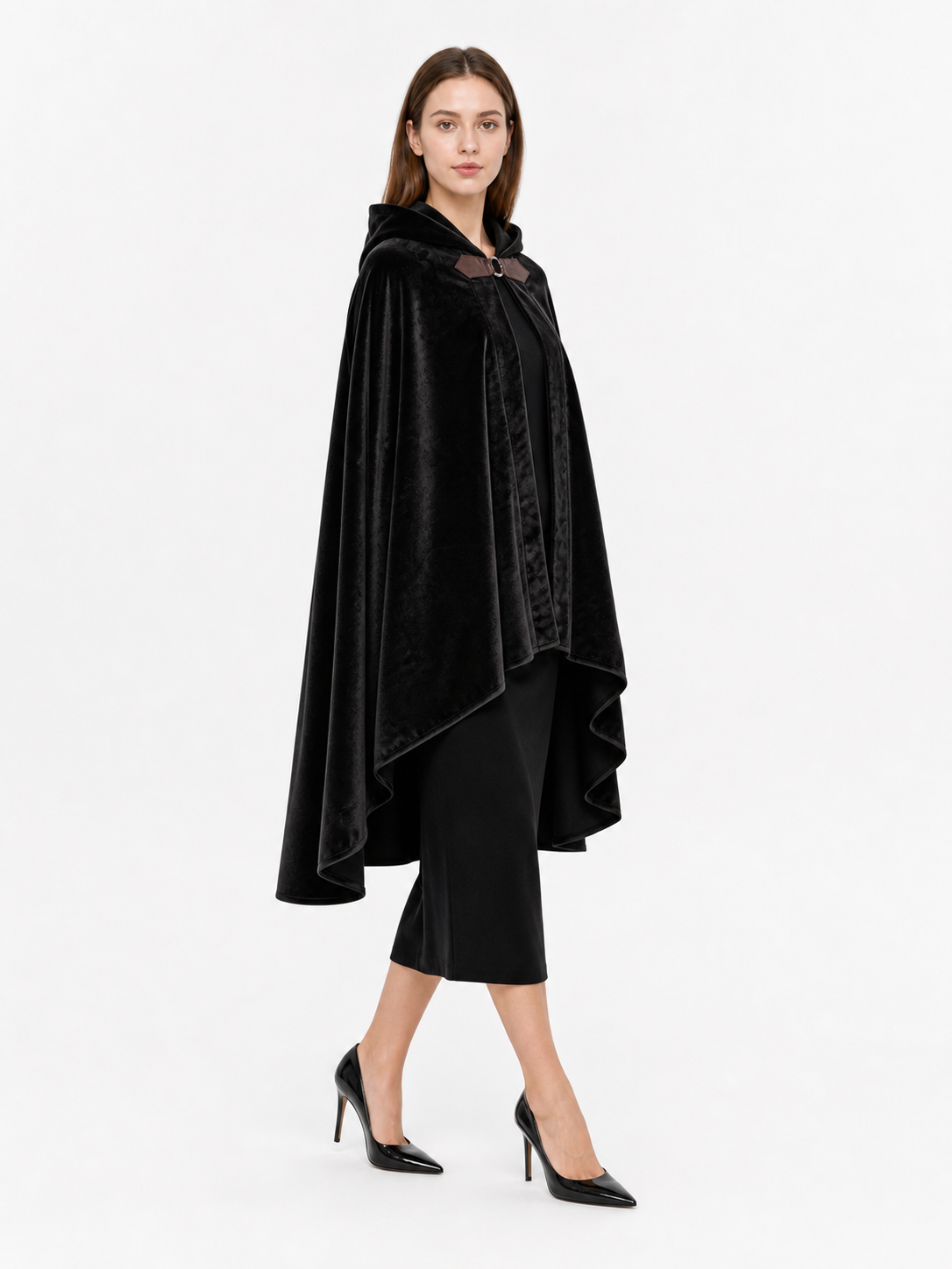 Black Carnival Cloak with Hood and Pattern