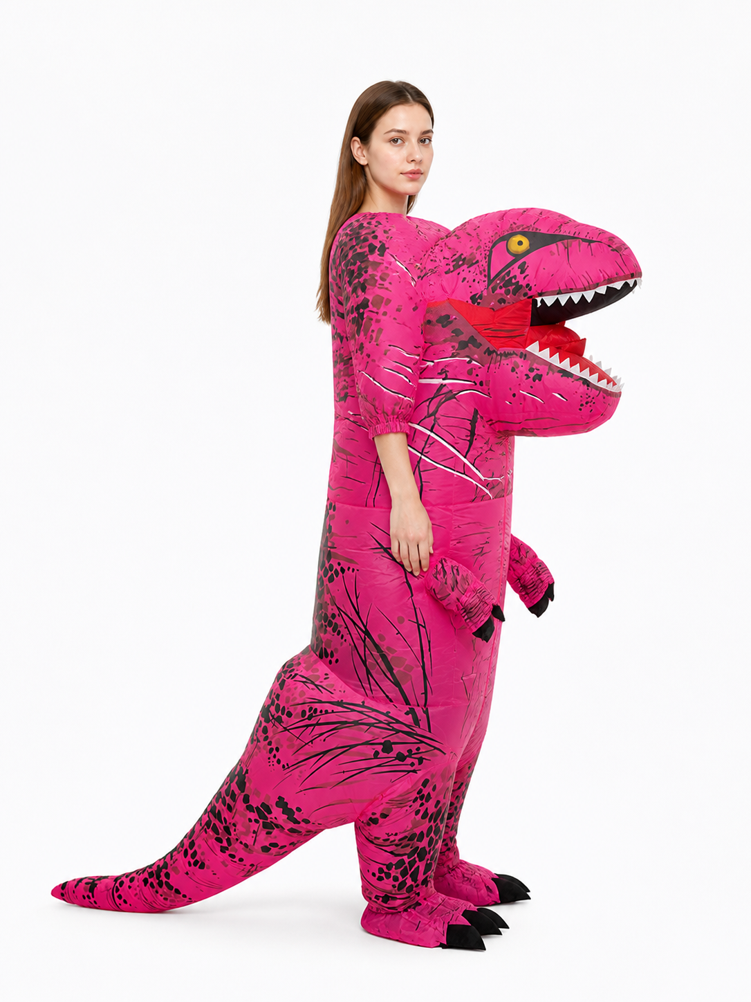 Pink Dinosaur Carnival Costume with a Long Tail side view