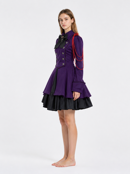 Gothic Steampunk Dress with Bow and Ruffles