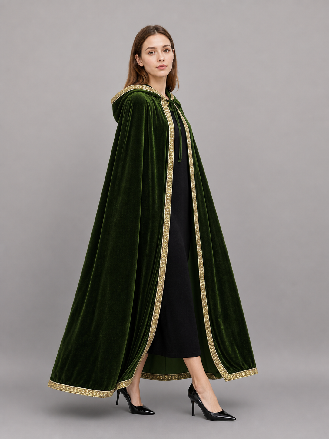 Green Medieval Hooded Costume Cloak