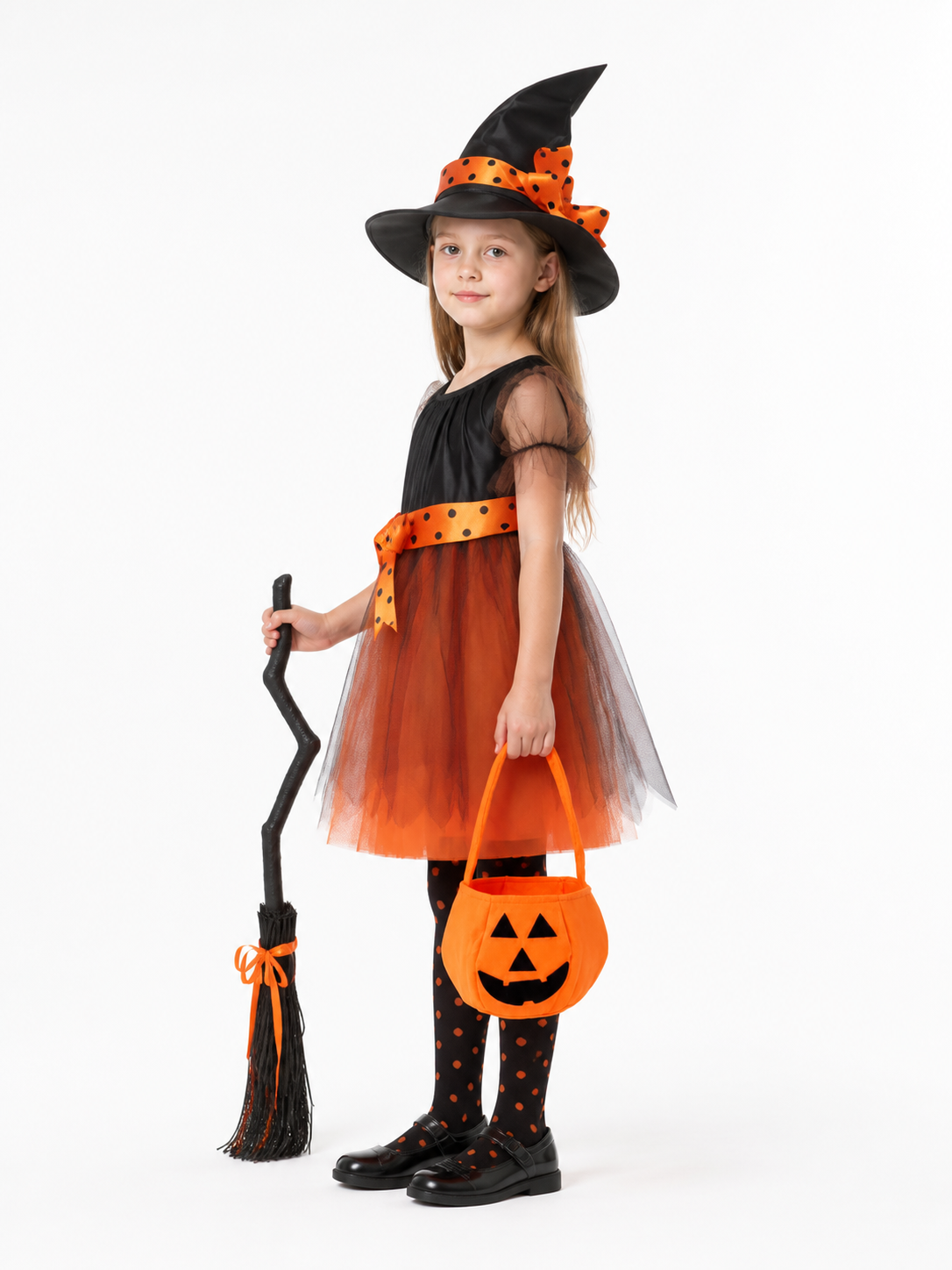 Witch Costume, Tutu Dress with Bow and Mesh side view